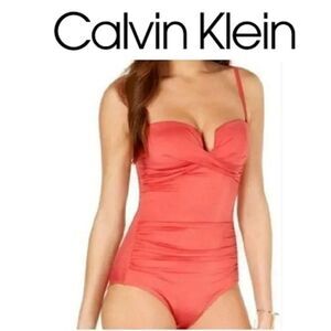 CALVIN KLEIN Bandeau shimmer Tummy-control Swimsuit sz 8